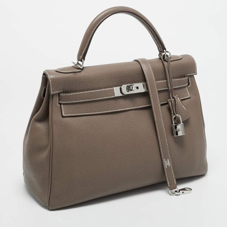 Pre Owned Hermes Etoupe Togo Leather Palladium Finish Kelly Retourne 32 Bag