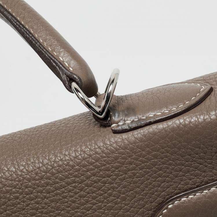 Pre Owned Hermes Etoupe Togo Leather Palladium Finish Kelly Retourne 32 Bag