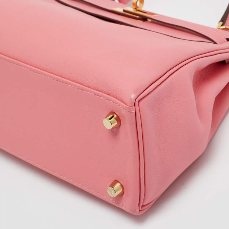 Pre Owned Hermes Rose Azalee Swift Leather Gold Finish Kelly Retourne 25 Bag