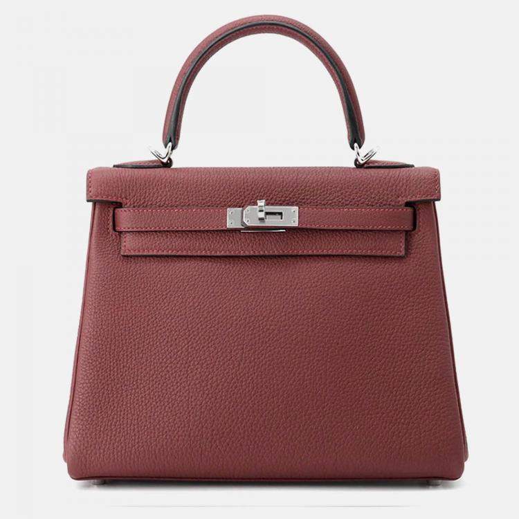 Pre Owned Hermes Kelly 25 Retourne Rouge H Togo Leather Top Handle Bag
