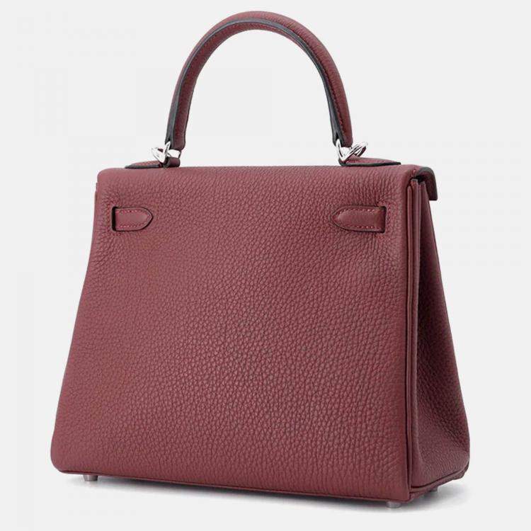 Pre Owned Hermes Kelly 25 Retourne Rouge H Togo Leather Top Handle Bag