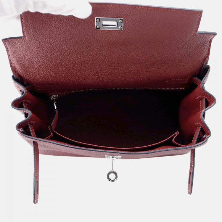 Pre Owned Hermes Kelly 25 Retourne Rouge H Togo Leather Top Handle Bag