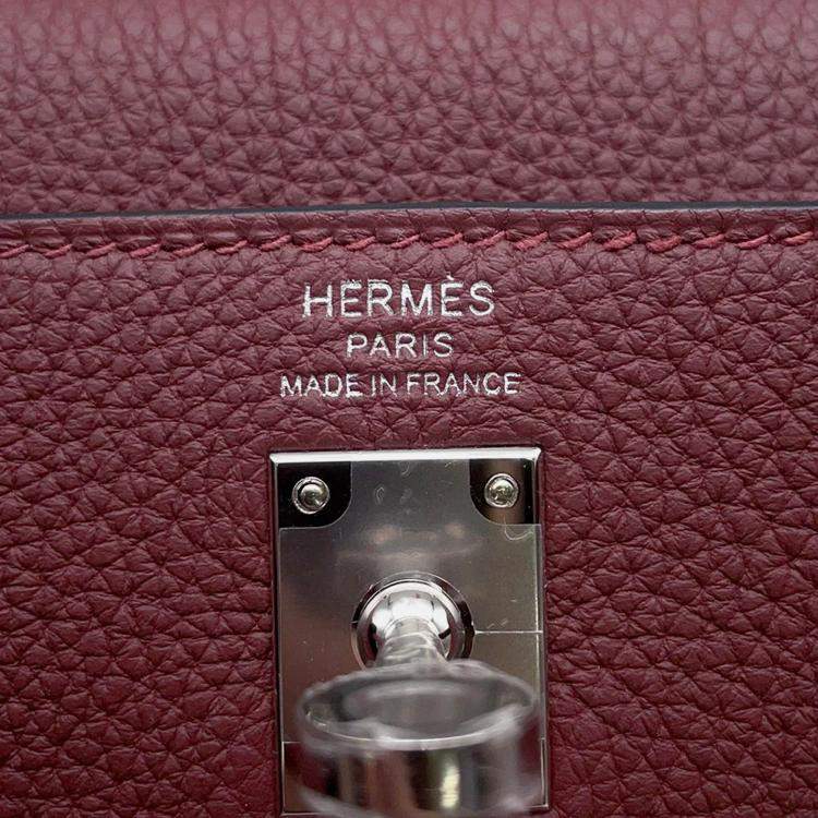 Pre Owned Hermes Kelly 25 Retourne Rouge H Togo Leather Top Handle Bag