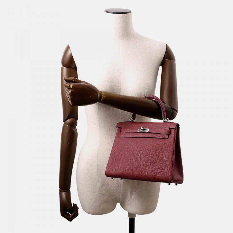 Pre Owned Hermes Kelly 25 Retourne Rouge H Togo Leather Top Handle Bag