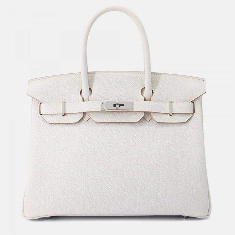 Pre Owned Hermes Birkin 30 Pearl Grey Togo Leather Top Handle Bag