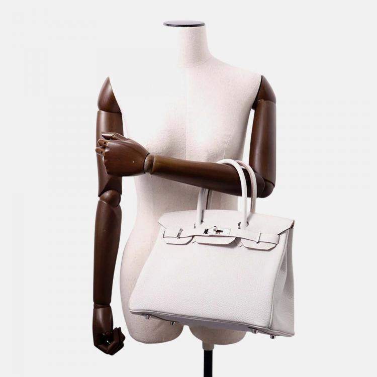 Pre Owned Hermes Birkin 30 Pearl Grey Togo Leather Top Handle Bag