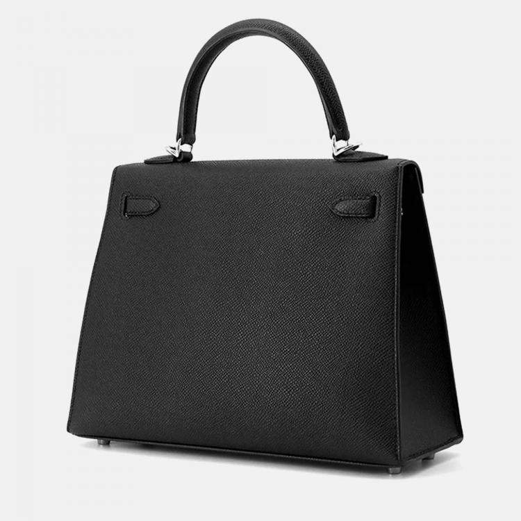 Pre Owned Hermes Kelly Sellier 25 Black Epsom Leather Handbag