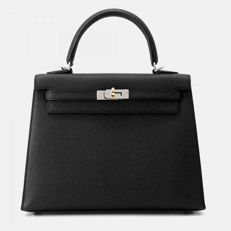 Pre Owned Hermes Kelly Sellier 25 Black Epsom Leather Handbag