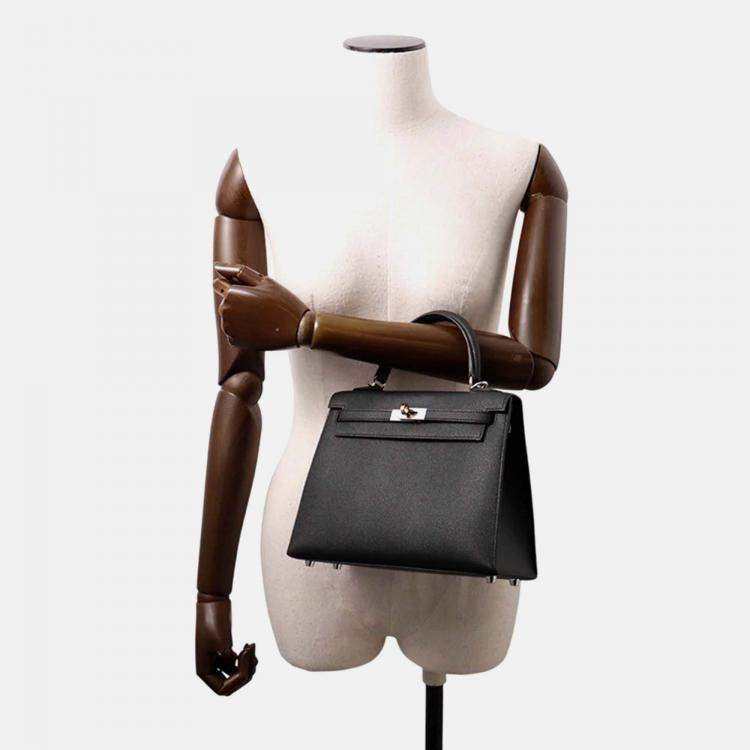 Pre Owned Hermes Kelly Sellier 25 Black Epsom Leather Handbag