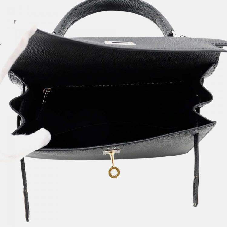 Pre Owned Hermes Kelly Sellier 25 Black Epsom Leather Handbag