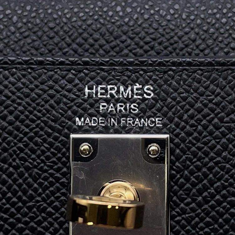 Pre Owned Hermes Kelly Sellier 25 Black Epsom Leather Handbag