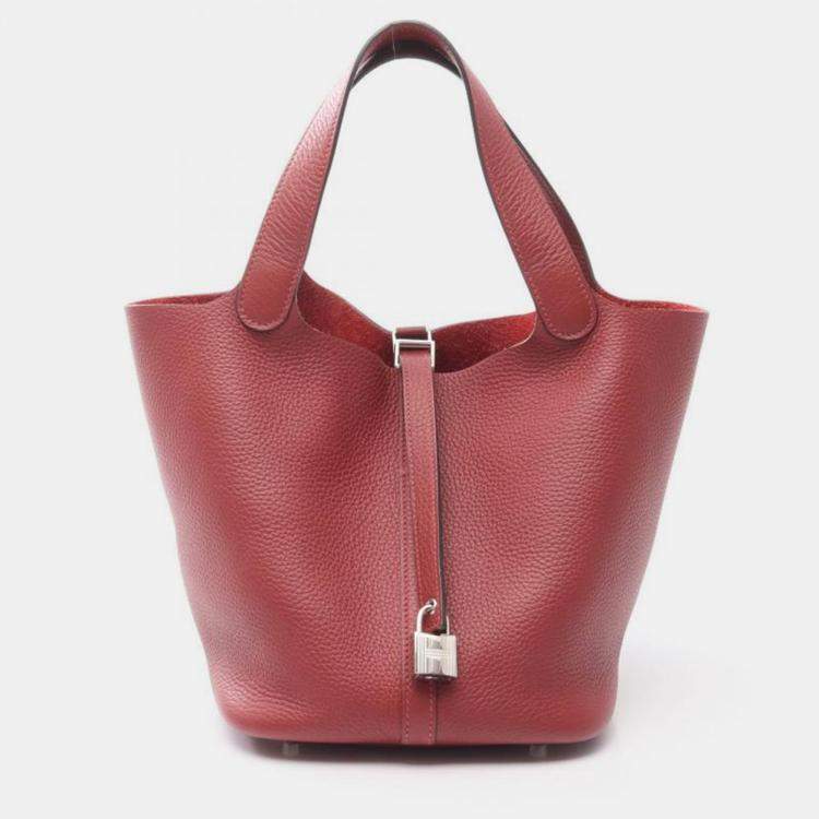 Pre Owned Hermes Picotin Lock H Rouge Bordeaux Taurillon Clemence MM