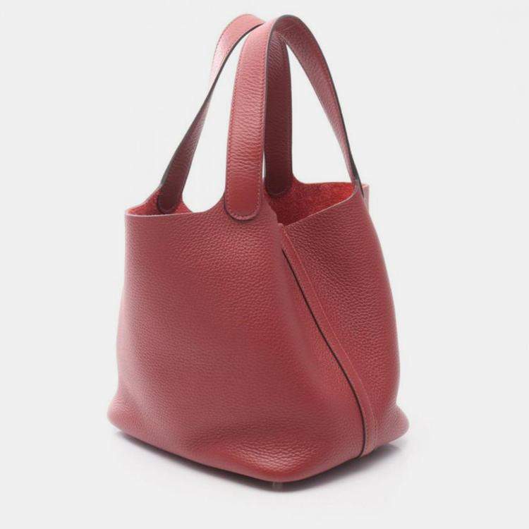 Pre Owned Hermes Picotin Lock H Rouge Bordeaux Taurillon Clemence MM