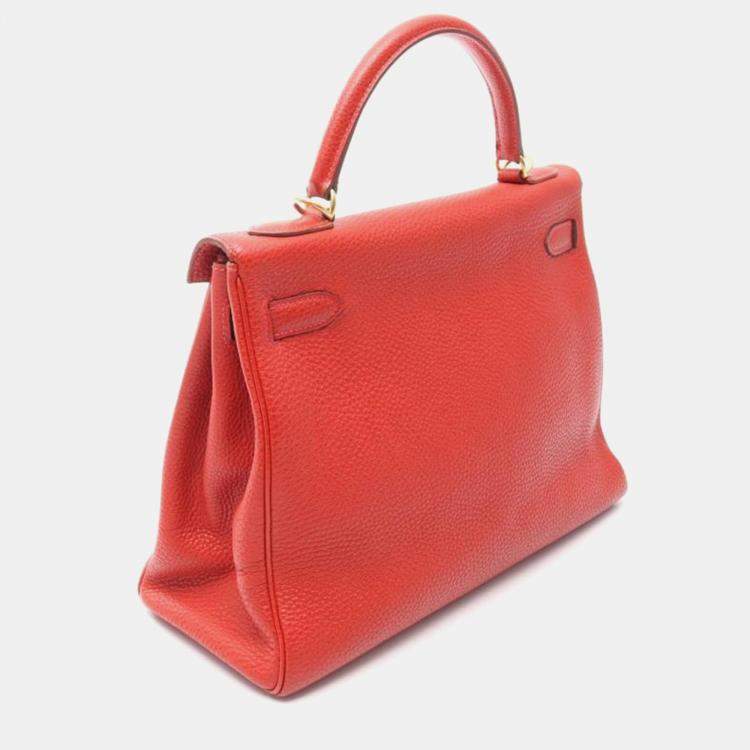 Pre Owned Hermes Kelly 32 Rouge Vif Togo Leather Handbag