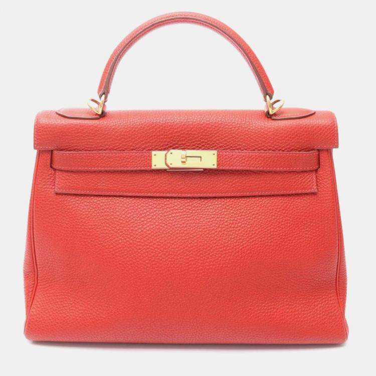 Pre Owned Hermes Kelly 32 Rouge Vif Togo Leather Handbag
