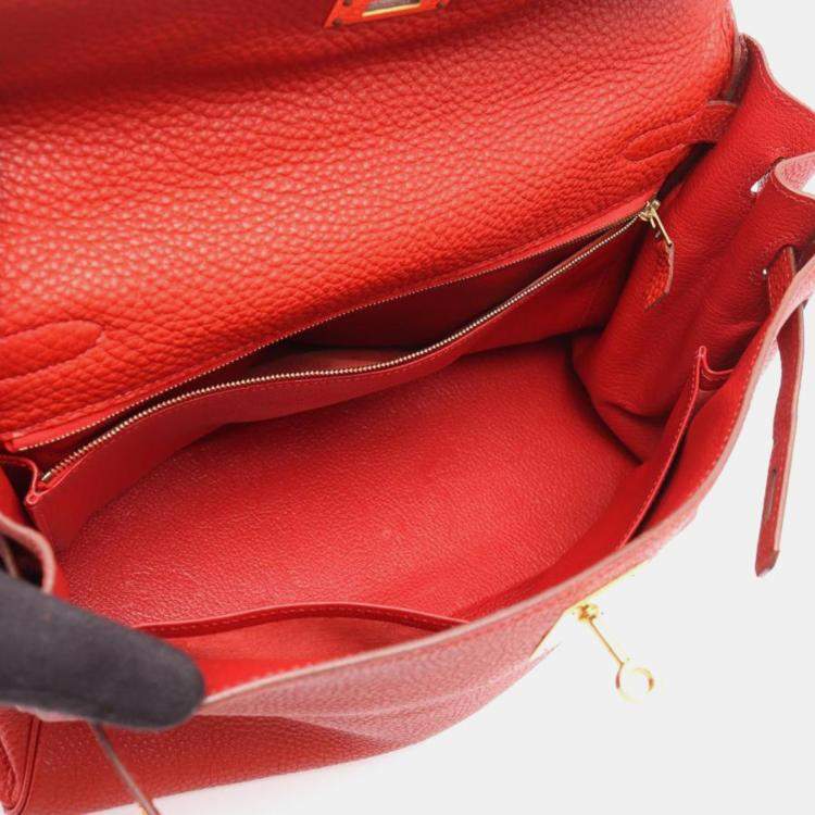 Pre Owned Hermes Kelly 32 Rouge Vif Togo Leather Handbag