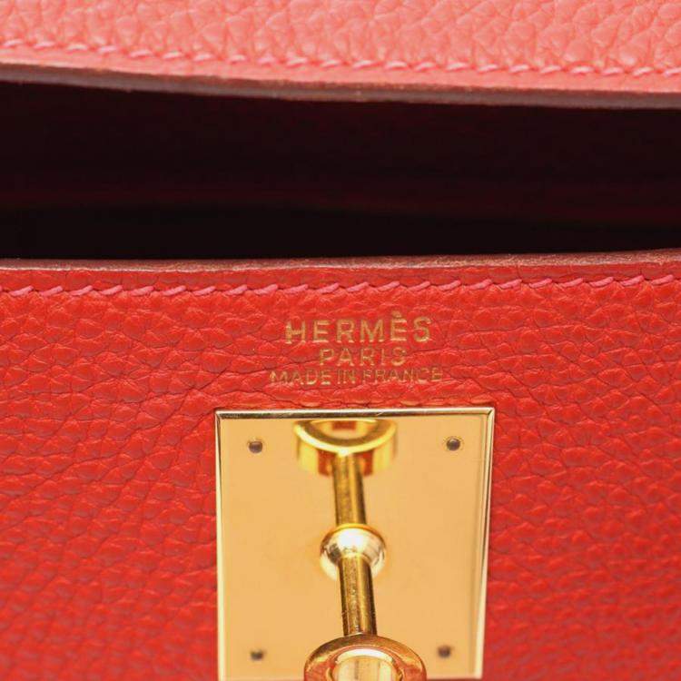 Pre Owned Hermes Kelly 32 Rouge Vif Togo Leather Handbag