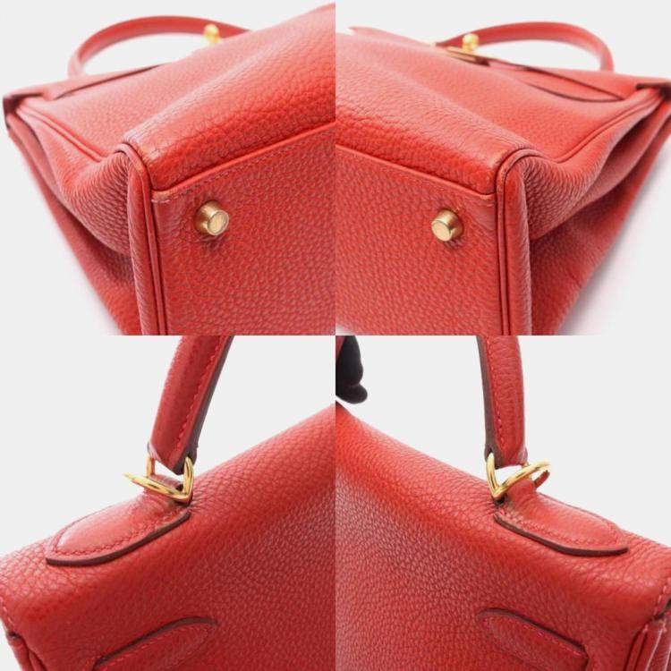 Pre Owned Hermes Kelly 32 Rouge Vif Togo Leather Handbag