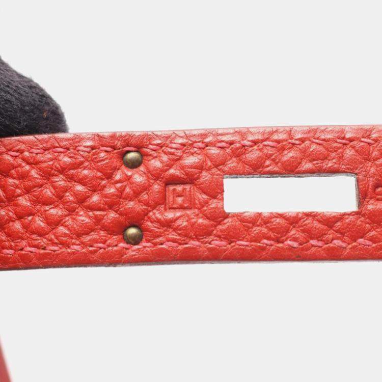 Pre Owned Hermes Kelly 32 Rouge Vif Togo Leather Handbag