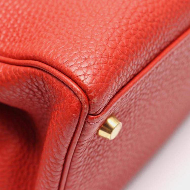 Pre Owned Hermes Kelly 32 Rouge Vif Togo Leather Handbag