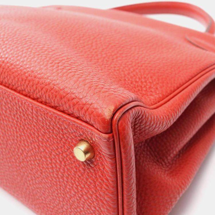 Pre Owned Hermes Kelly 32 Rouge Vif Togo Leather Handbag