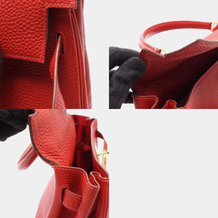 Pre Owned Hermes Kelly 32 Rouge Vif Togo Leather Handbag