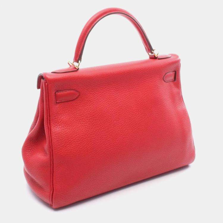 Pre Owned Hermes Kelly 32 Vermilion Togo Leather Handbag