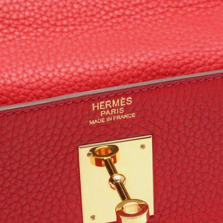 Pre Owned Hermes Kelly 32 Vermilion Togo Leather Handbag