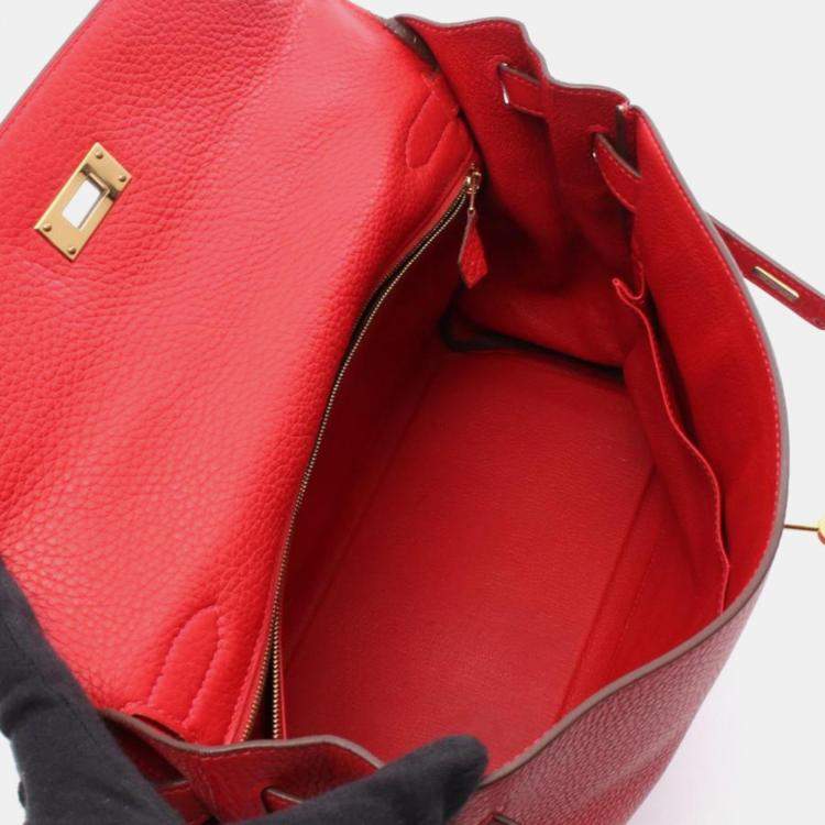 Pre Owned Hermes Kelly 32 Vermilion Togo Leather Handbag