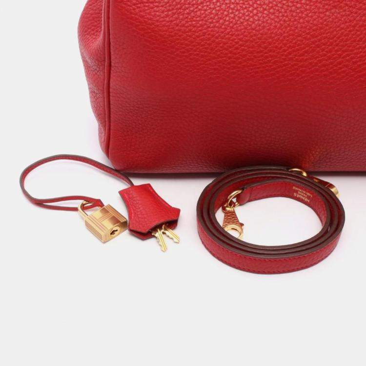 Pre Owned Hermes Kelly 32 Vermilion Togo Leather Handbag