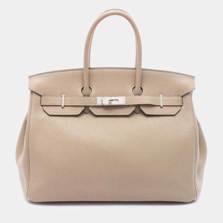 Pre Owned Hermes Birkin 35 Trench Beige Leather Handbag