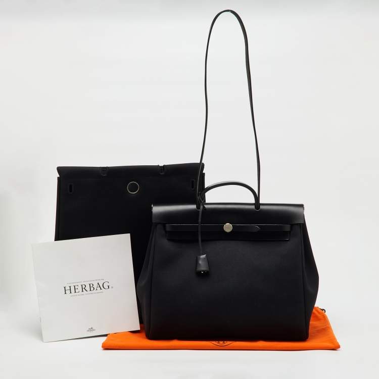 Pre Owned Hermès Black Toile Canvas and Vache Hunter Leather Herbag 39 Bag