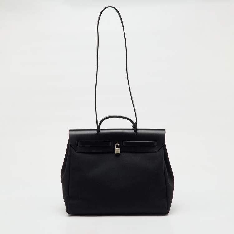 Pre Owned Hermès Black Toile Canvas and Vache Hunter Leather Herbag 39 Bag