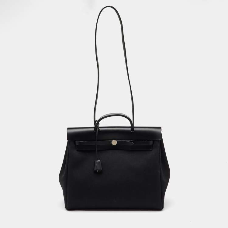 Pre Owned Hermès Black Toile Canvas and Vache Hunter Leather Herbag 39 Bag