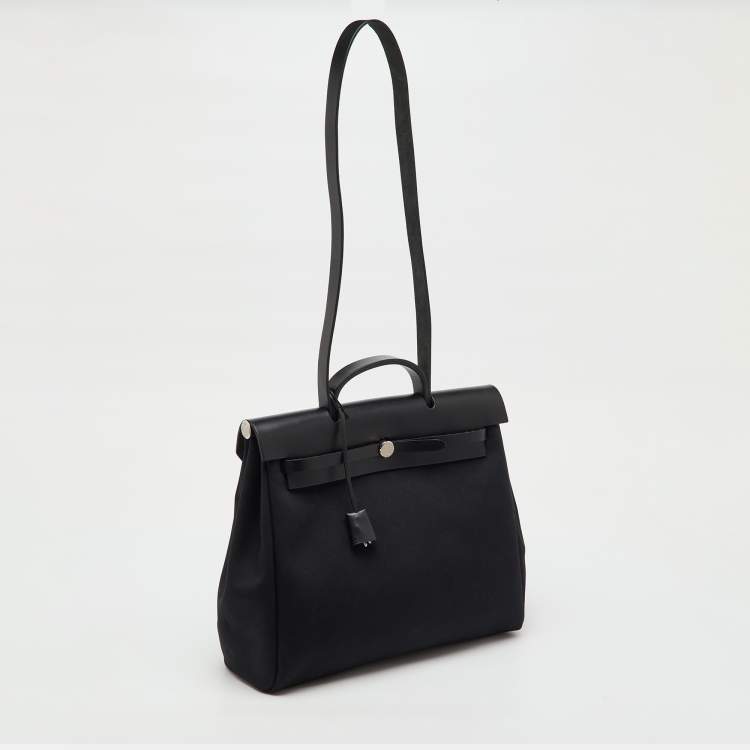 Pre Owned Hermès Black Toile Canvas and Vache Hunter Leather Herbag 39 Bag