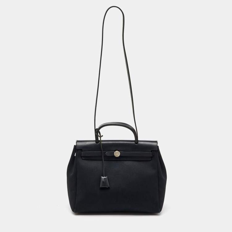 Pre Owned Hermès Black Toile Canvas and Vache Hunter Leather Herbag 31 Bag