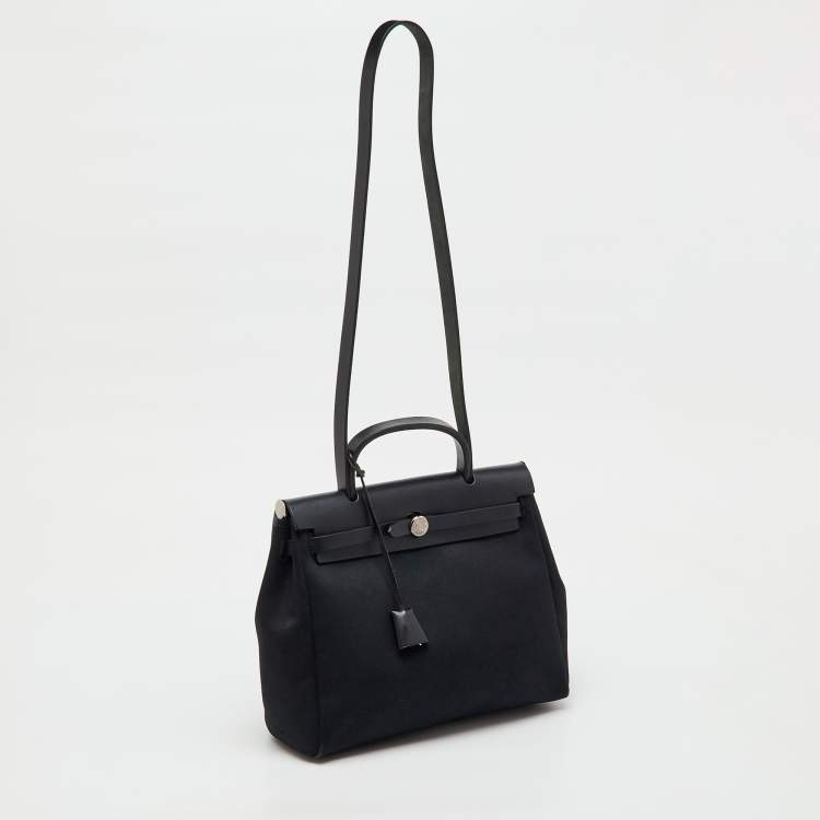 Pre Owned Hermès Black Toile Canvas and Vache Hunter Leather Herbag 31 Bag