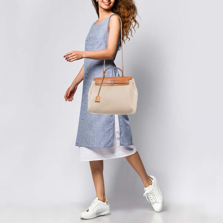 Pre Owned Hermès Ecru/Natural Toile Canvas and Vache Leather Herbag 39 Bag