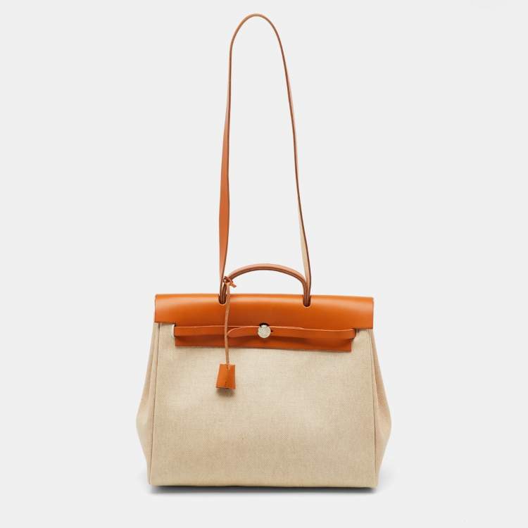 Pre Owned Hermès Ecru/Natural Toile Canvas and Vache Leather Herbag 39 Bag