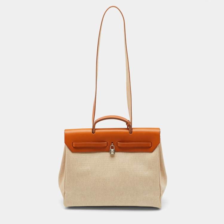 Pre Owned Hermès Ecru/Natural Toile Canvas and Vache Leather Herbag 39 Bag