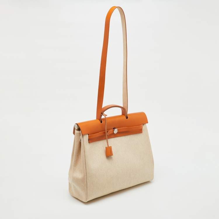 Pre Owned Hermès Ecru/Natural Toile Canvas and Vache Leather Herbag 39 Bag