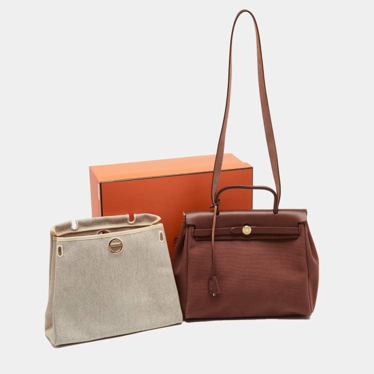 Pre Owned Hermès Rouge H Toile Canvas and Vache Hunter Leather Herbag 31 Bag