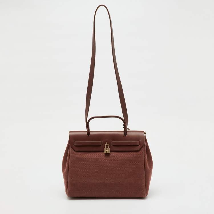 Pre Owned Hermès Rouge H Toile Canvas and Vache Hunter Leather Herbag 31 Bag