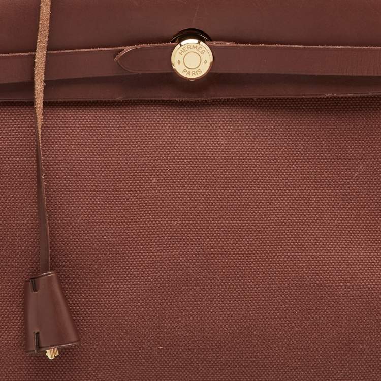 Pre Owned Hermès Rouge H Toile Canvas and Vache Hunter Leather Herbag 31 Bag
