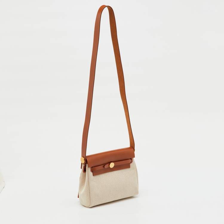 Pre Owned Hermès Ecru/Natural Toile Canvas and Vache Hunter Leather Herbag Zip 20 Bag