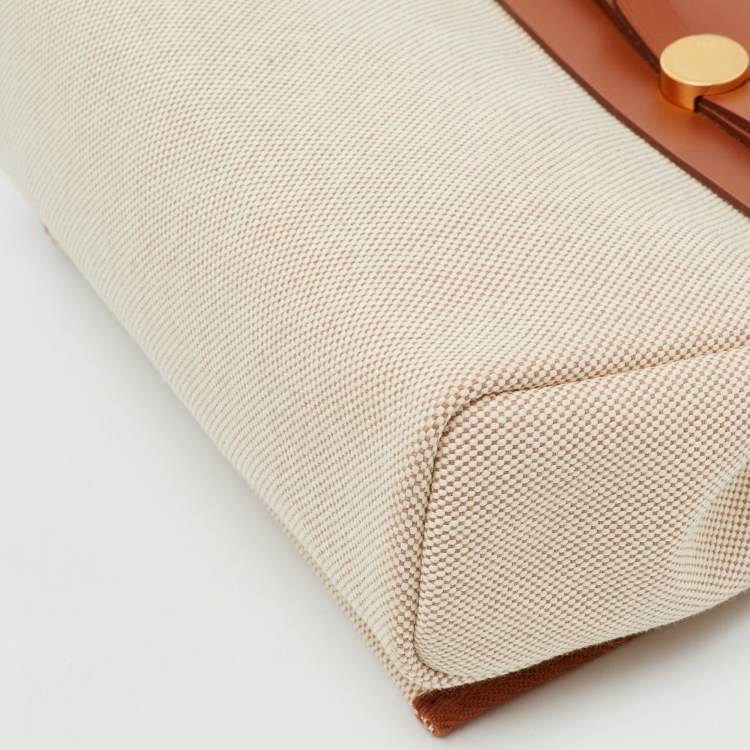 Pre Owned Hermès Ecru/Natural Toile Canvas and Vache Hunter Leather Herbag Zip 20 Bag