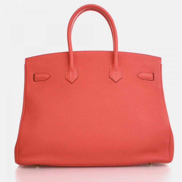 Pre Owned Hermes Birkin 35 Rose Jaipur Pink Red Togo Leather Top Handle Bag