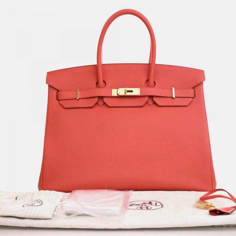 Pre Owned Hermes Birkin 35 Rose Jaipur Pink Red Togo Leather Top Handle Bag