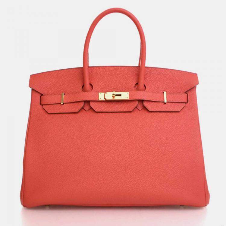 Pre Owned Hermes Birkin 35 Rose Jaipur Pink Red Togo Leather Top Handle Bag