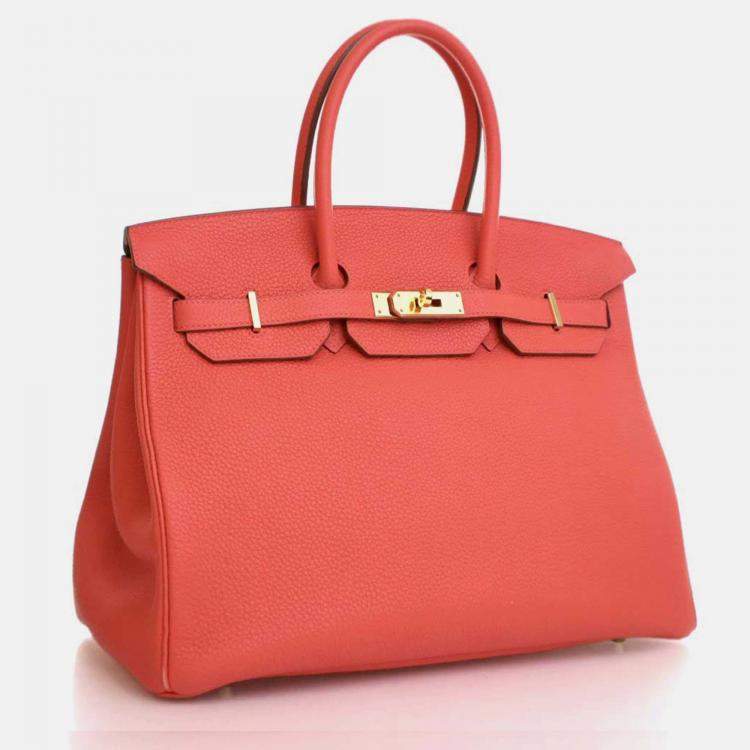 Pre Owned Hermes Birkin 35 Rose Jaipur Pink Red Togo Leather Top Handle Bag